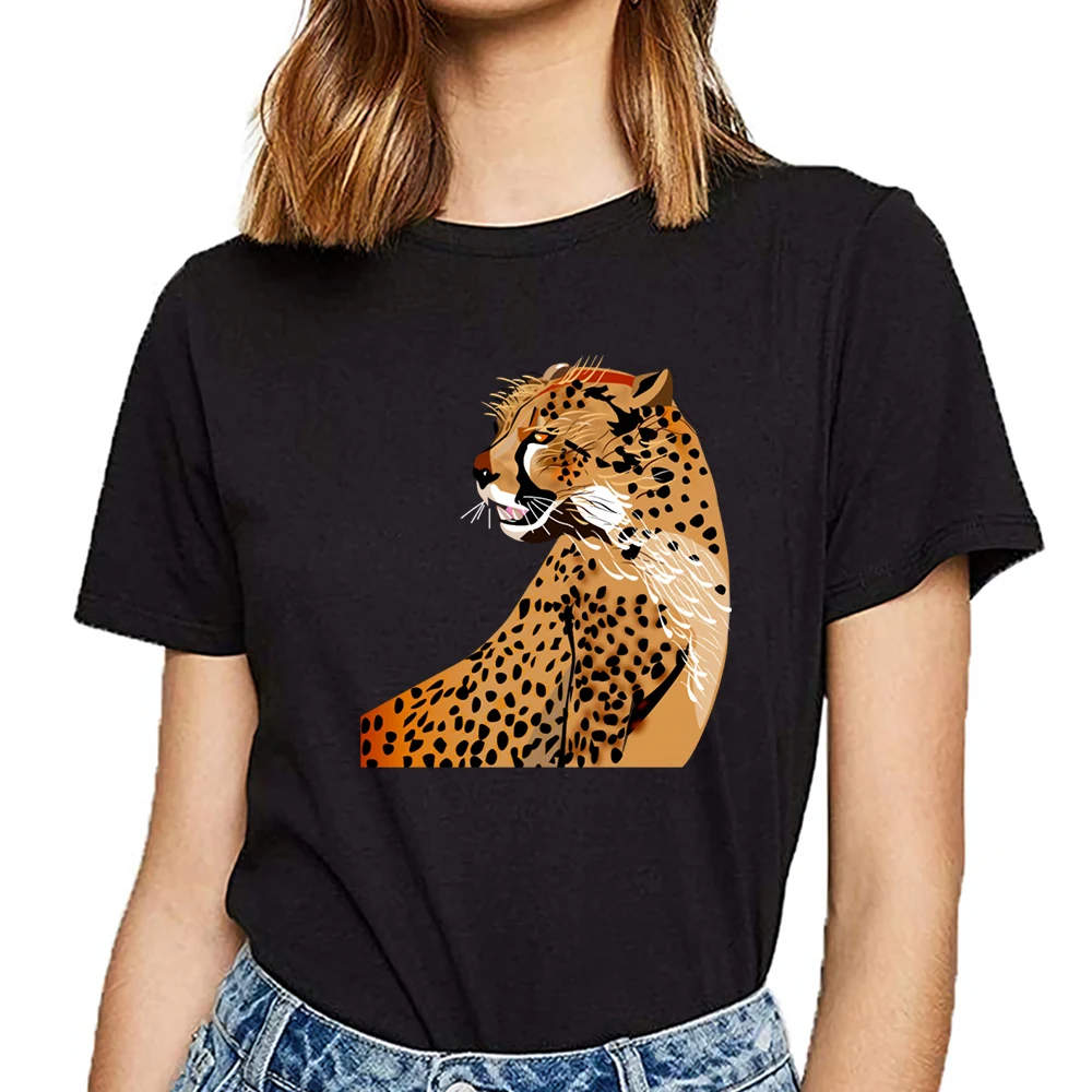 Топы футболка женская с гепардом дикая кошка африканская сафари Модная белая на