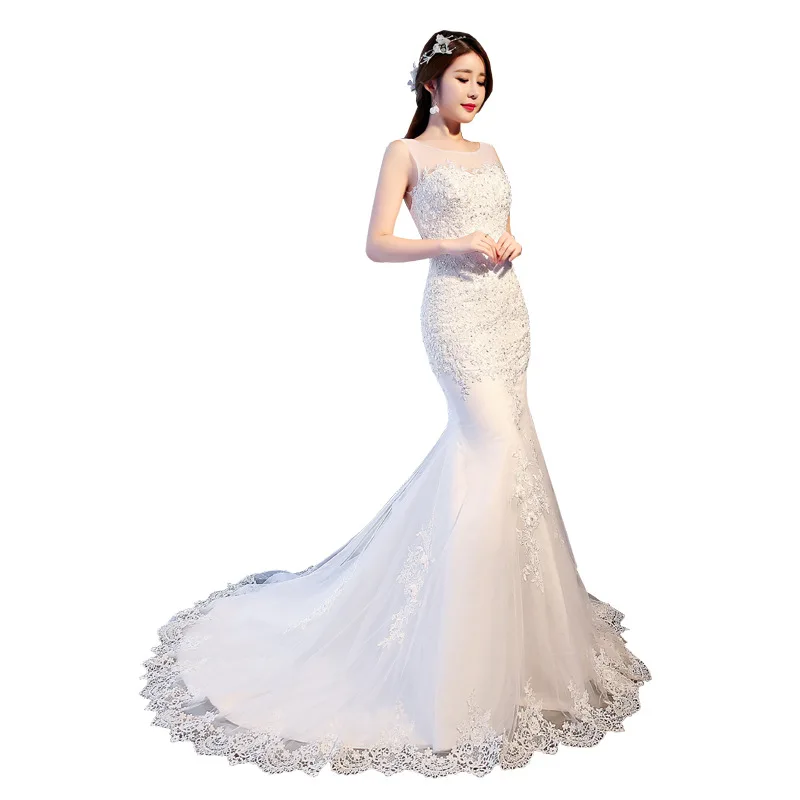 

Wedding Dress 2019 New Bride Wedding Korean Slim off-Shoulder Fish Tail Tailing Women