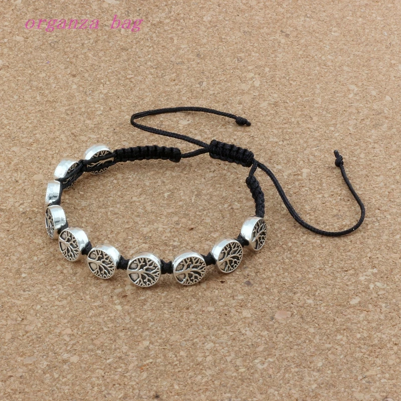 6Pcs Zinc Alloy Tone Tree OFLife Beads Adjusta Blered / Black Cord Wrist Bracelet C-43 | Украшения и аксессуары