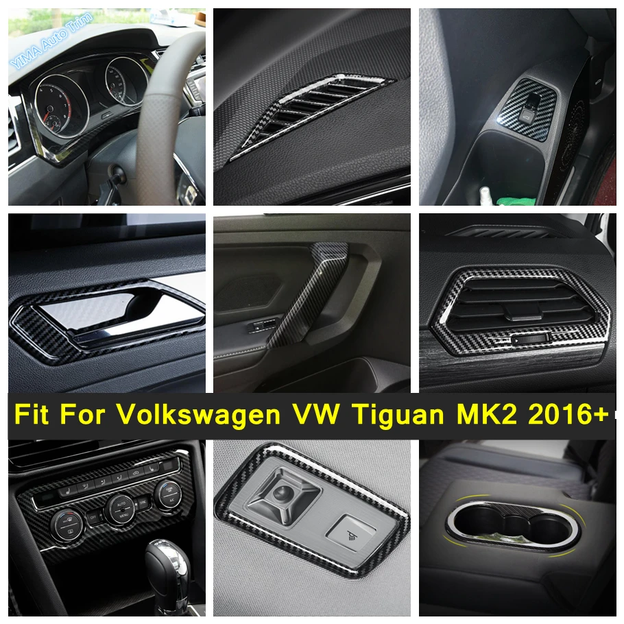 Carbon Fiber Look Interior Refit Window Lift Button / Dashboard Panel / AC Cover Trim For Volkswagen VW Tiguan MK2 2016 - 2022