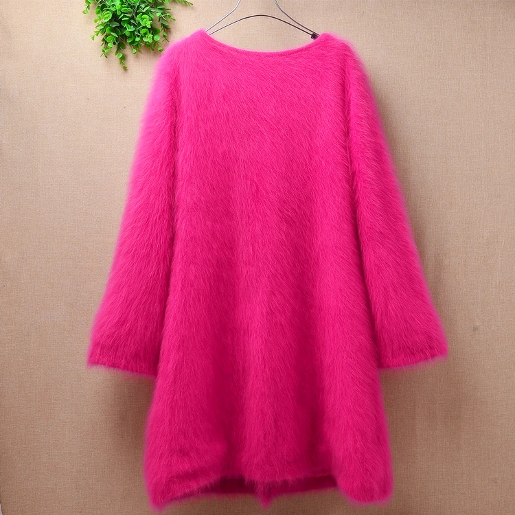 

femme elegant fashion slim plush mink cashmere long sleeves cardigans angora rabbit fur sweater coat mantle autumn winter jacket