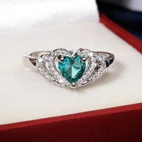 fashion s925 green zircon heart shaped wedding rings for women rose gold elegant engagement jewelry gift wholesale