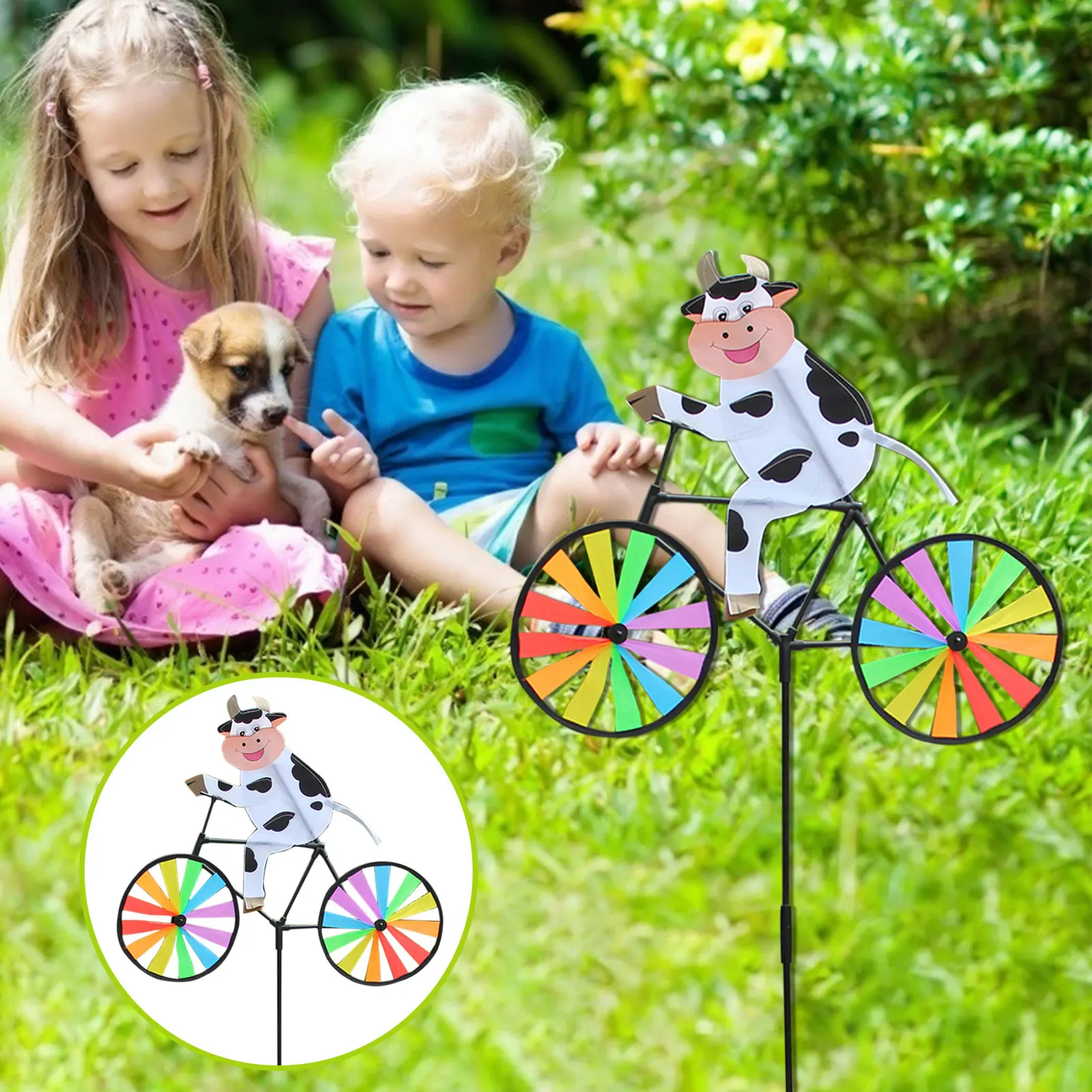 

Lovely Bicycle Windmill Creative Animal Spinner Duck Cow Spin Windmill Fashion Garden Lawn Art Deco Plastic Ornaments