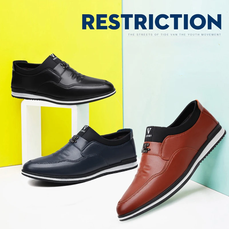 Monstceler Fashion Pu Leather Men's Loafers British Style Men Cowhide Shoes Slip On Male Casual Driving Flats Black Navy M6005 | Обувь