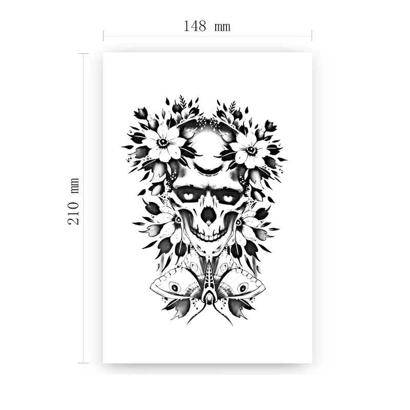 

Skull Black Meniscus Flowers Leaves Women Men Arm Tattoos Stickers Fake Waterproof Butterfly Tattoo Tempaorary Body Art Tatto