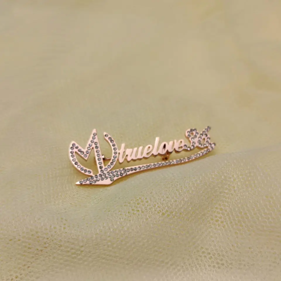 Изящная Персонализированная Хрустальная брошь с именем на заказ из нержавеющей