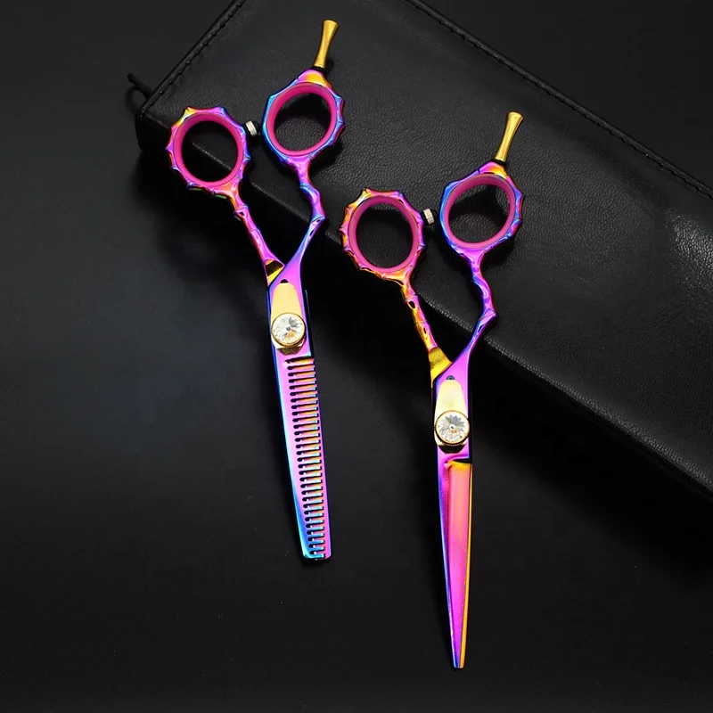 5.5 Inch Blue Cutting Thinning Blunt Tip Japan 440c Pro Hairdressing Shears Left-handed Scissors images - 6