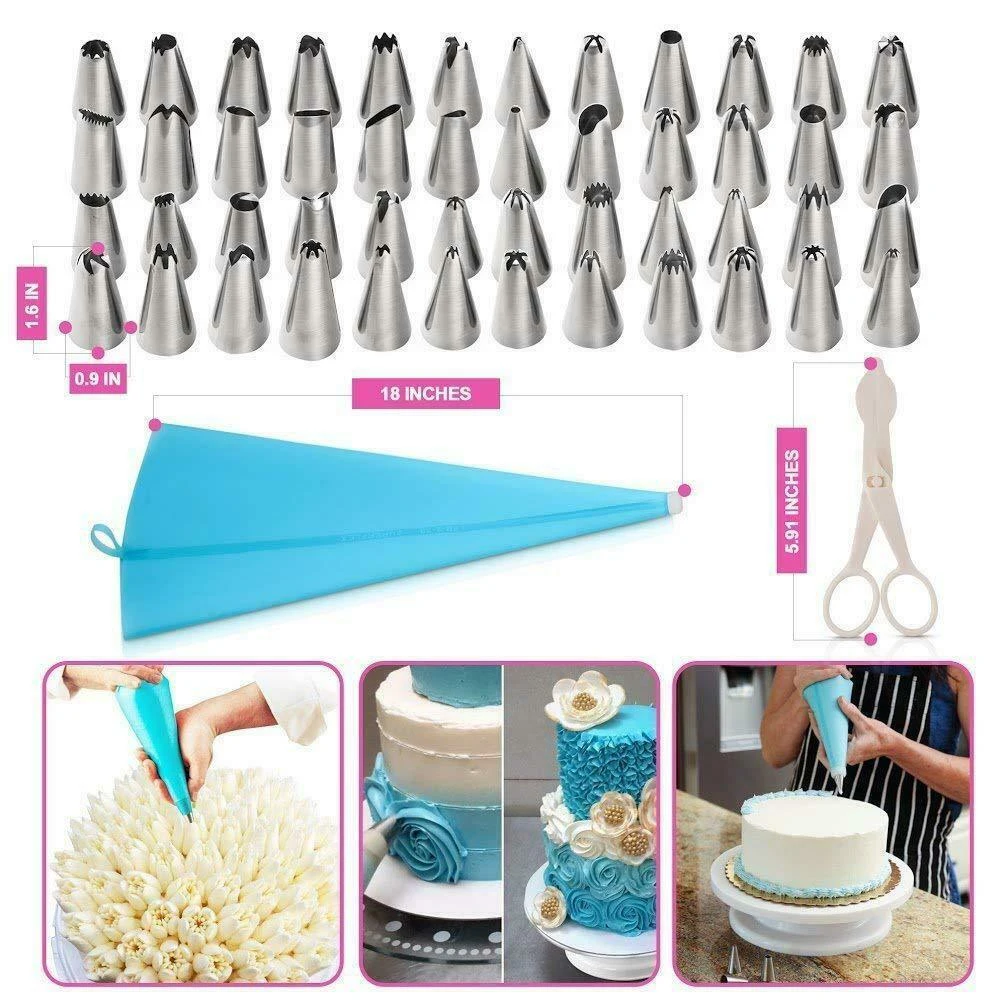 

73pcs DIY Cake Decorating Tool Kit Baking Fondant Supplies Turntable Bag