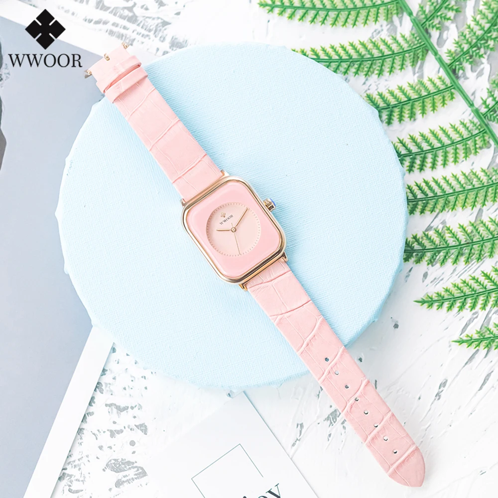 

zegarek damski 2021 WWOOR Women Casual Pink Watch Ladies Rectangle Quartz Wristwatches Top Brand Luxury Minimalism Fashion Watch