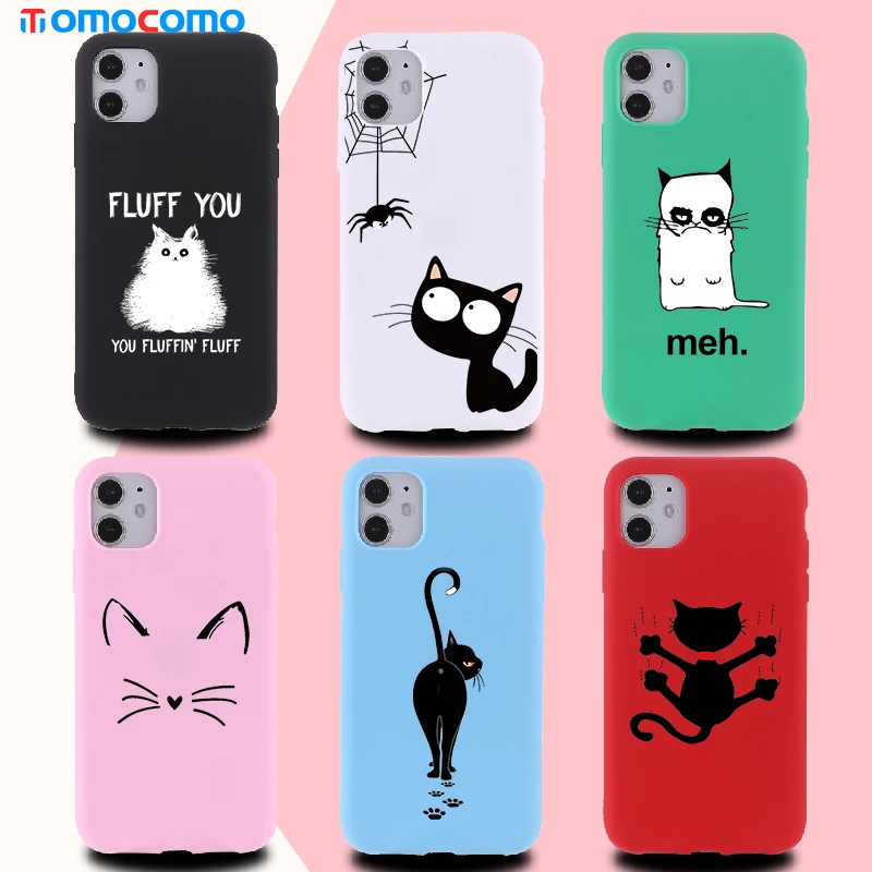 

Candy Anime Cute Black Cat Soft TPU Phone Case For iPhone11 12 13Pro Max Mini XS XR X 7 8P Shockproof Colorful Phone Cover Coque