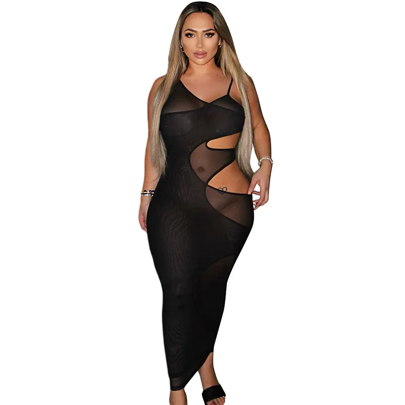 

Beach Outings For Women 2021 Cover Up Dress Tunic Summer New Fake Two Piece Mesh Hollow Sexy Slim Print Polyester Kaftan