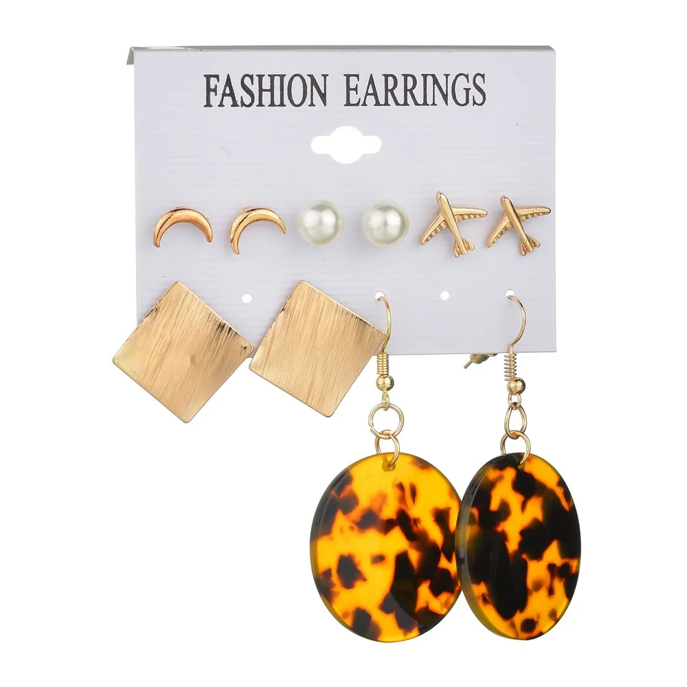 2020 NEW 5 pairs/set leopard statement earring romantic exquisite simple moon plane sexy Stud Earring Set Women | Украшения и