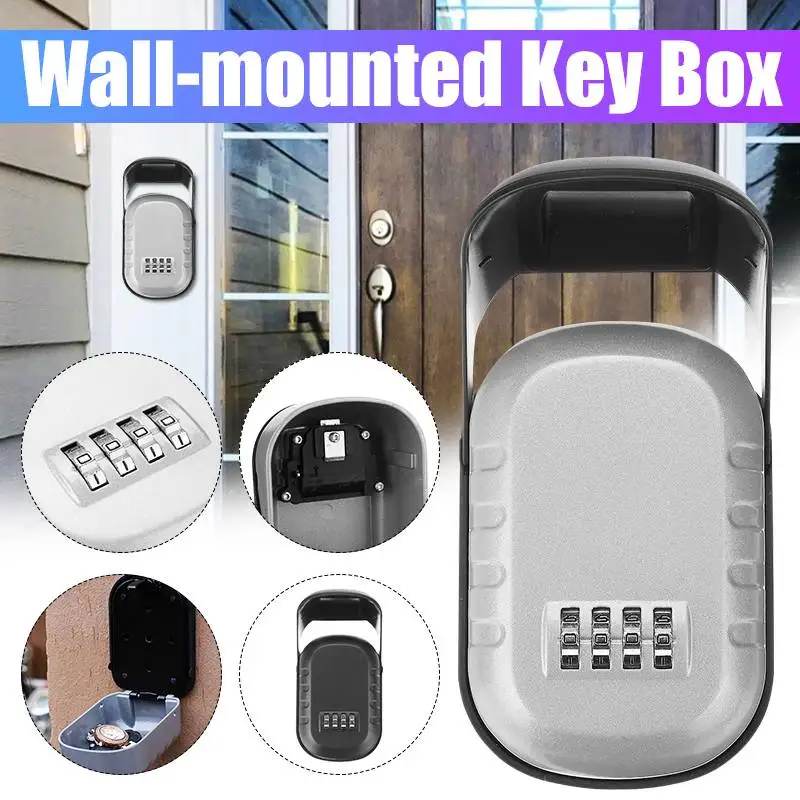 

Сейф для ключей для дома и улицы, погодозащищенный 4-значный комбинированный ящик для хранения ключей с замком паролем, скрытый ящик для хра...