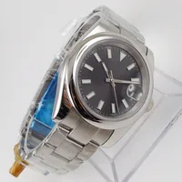 39mm Dress Polished Bezel Gray Dial Automatic Men Wristwatch MIYOTA 8215 Brushed Bracelet Date Magnifier Solid Back