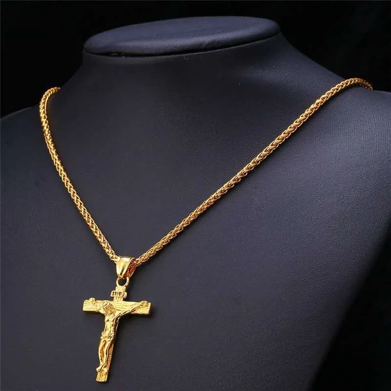 Фото Модное ожерелье с крестом Иисуса подвеска золотого цвета из нержавеющей стали