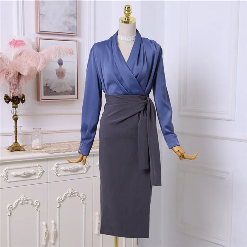 Корейская Осенняя коллекция 2019 модные женские комплекты с v-образным вырезом и