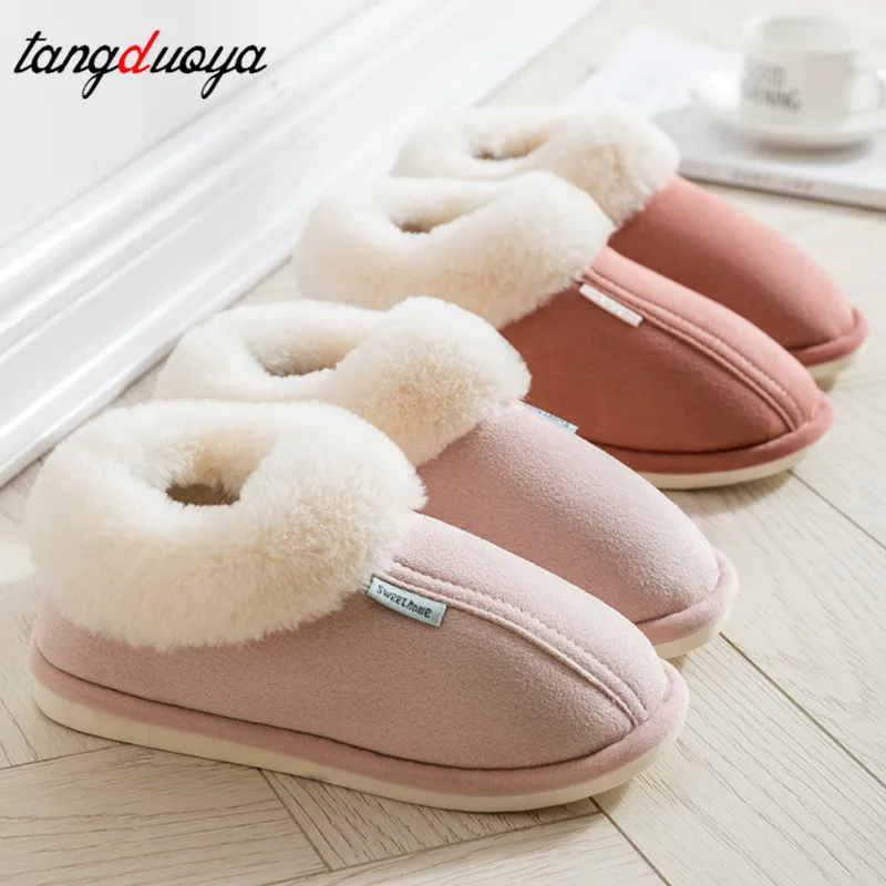 Домашние тапочки женские зимние для влюбленных цвет розовый синий красный