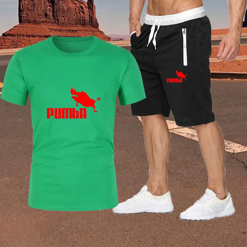 

Summer shorts short-sleeved casual Sets high-quality cotton T-shirt running suit 2021 new brand fashion O round neck PUMBA top