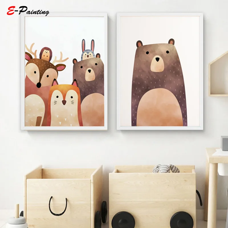 Современные настенные художественные детские животные постер Милая коричневая