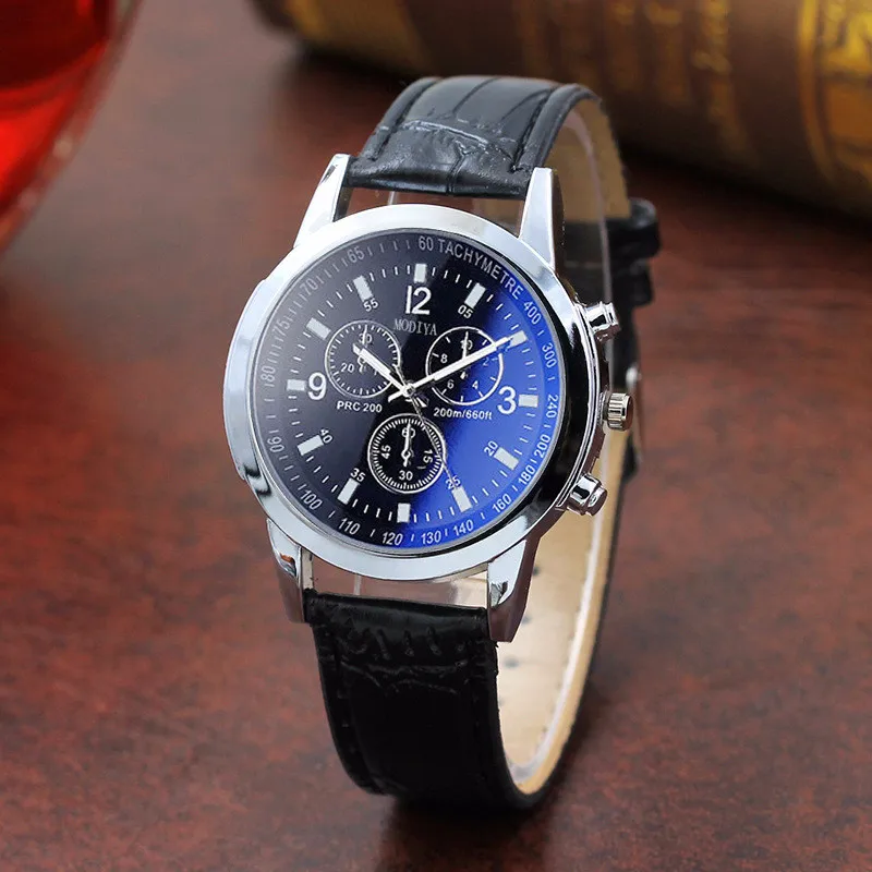 

Часы наручные мужские кварцевые, модные спортивные аналоговые, с синим стеклом и кожаным ремешком, с шестью контактами
