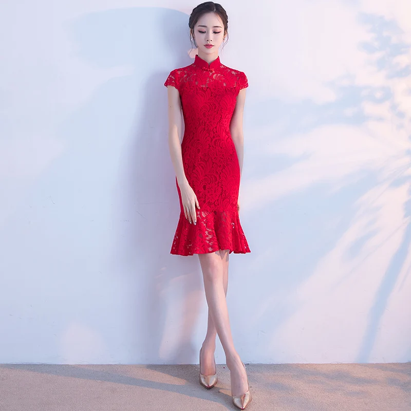 Чонсам женский кружевной с цветами современное винтажное приталенное банкетное