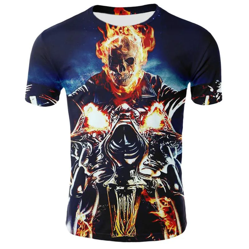 

Men's skull t-shirt modern summer short sleeve ghost Knight T-Shirt Blue 3D skull print T-shirt flint skull t-shirt