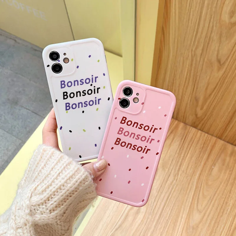 

French Good night pink Phone Case For iPhone 12 11 Pro Max XR XS Max SE 2020 7 8 Plus 12mini X Case Cute soft silicone cover
