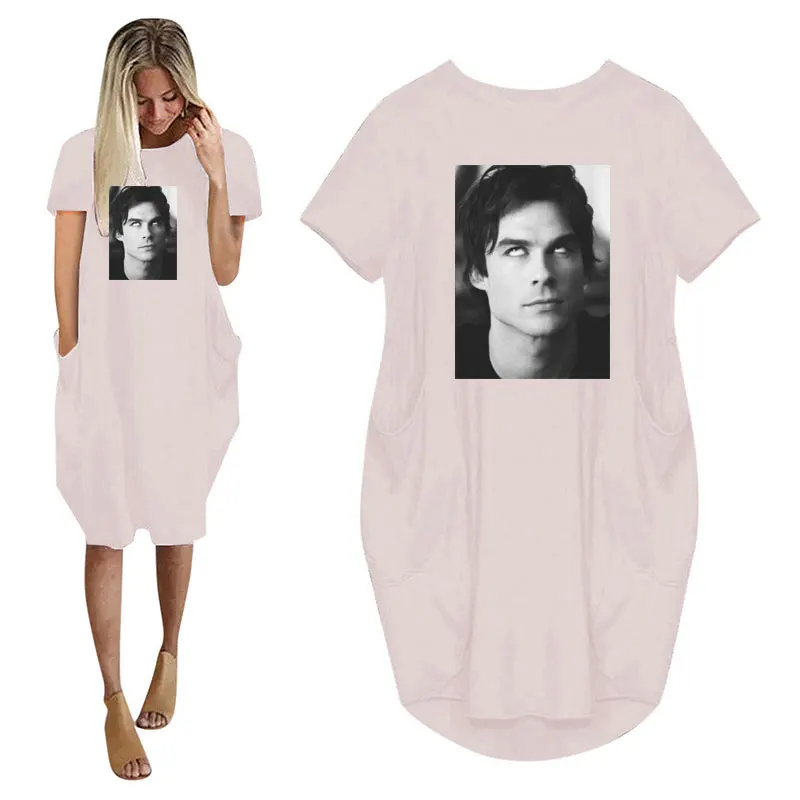 Женское платье-футболка с принтом дневников вампира в стиле каваи 90-х карманами и