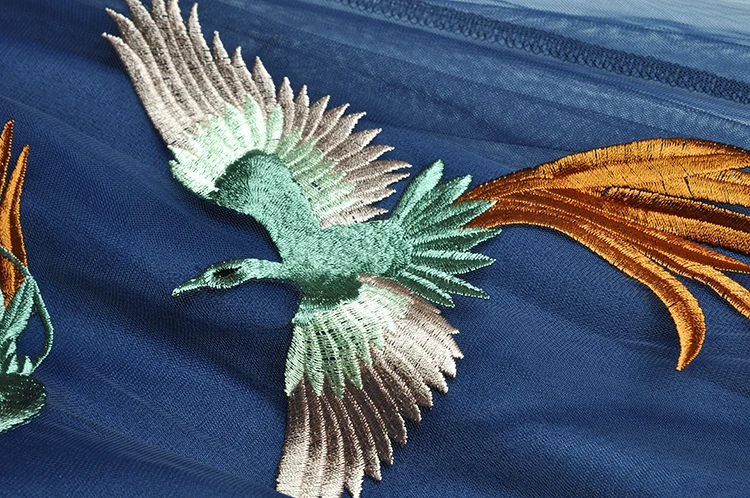 

PYJTRL Women's Dress Long Sleeve Mesh Little bird Embroidery high quality Vintage Dresses