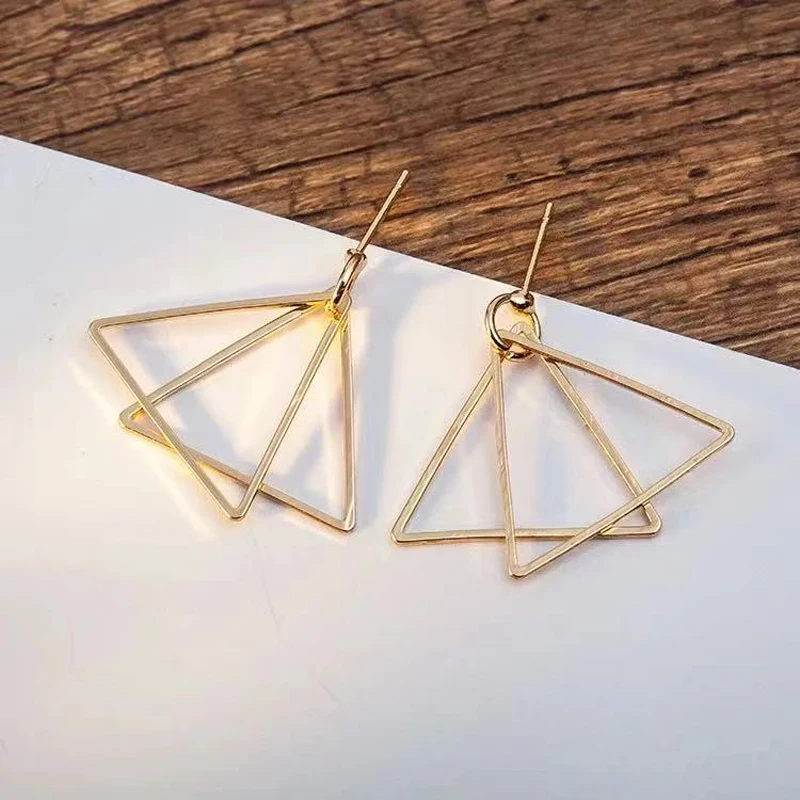 

Liwore Fashion Gold Pendant Earrings Metal Style Triangle Square Hollow Earrings For Women Geometric Retro Earrings Jewelry