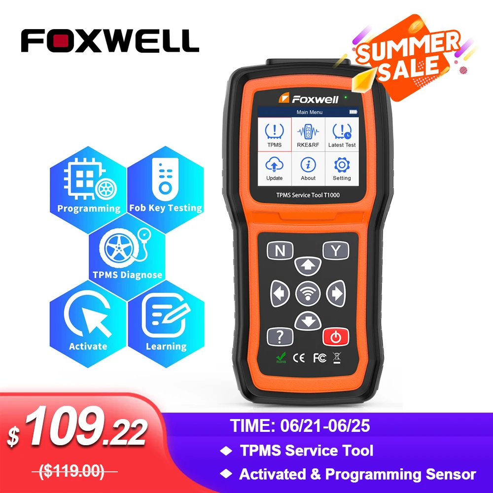 Foxwell T1000 давления воздуха в шинах инструментов программирования активация