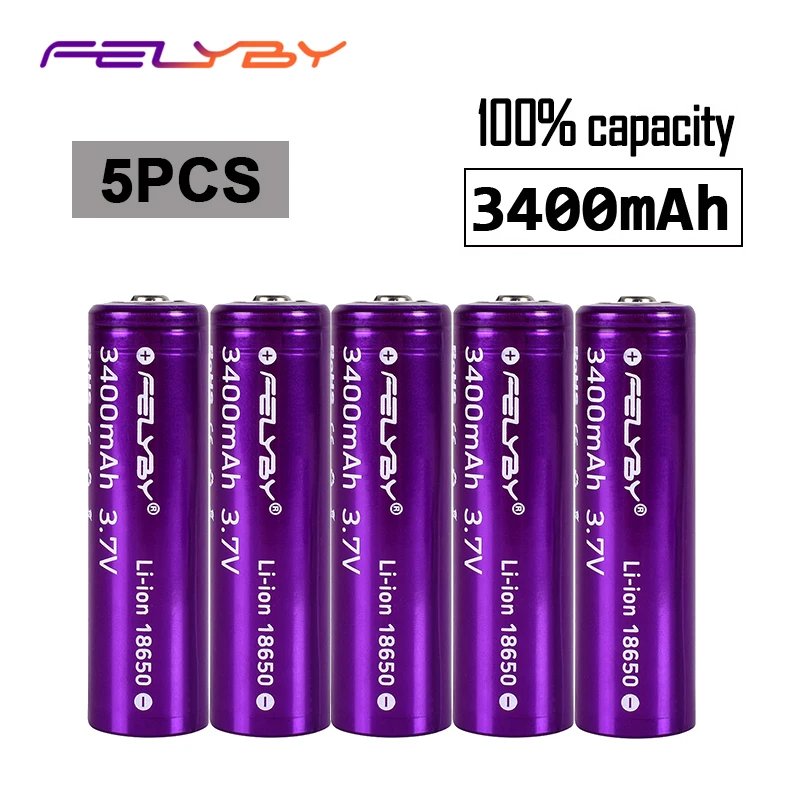 FELYBY 5 шт. 18650 3 7 в литий ионный Перезаряжаемый Аккумулятор au литиевый accu 100% Новый