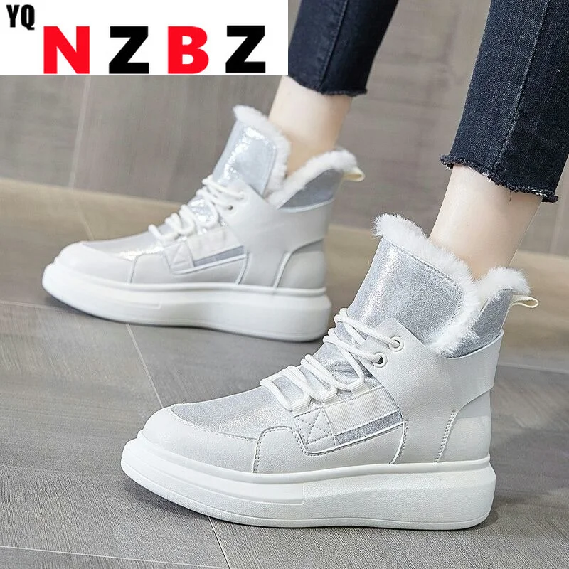 

Women Heightening Snow Boots Platform 2022 Winter New Fashion Solid Color Round Head Lace Up Gothic and Velvet Warm Women Boots