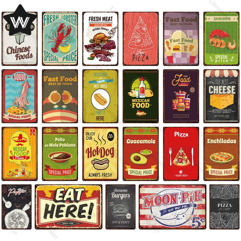 Металлический знак гамбургер фаст-фуд жестяной настенные наклейки для кухни