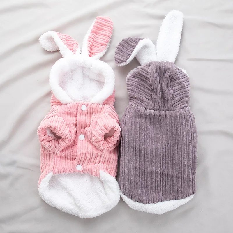 Winter Cat Clothes Warm Fleece Rabbit Ears Hooded Jacket Pet Clothing For Small Dogs Cats Puppy Teddy Chihuahua Coat Funny | Дом и сад