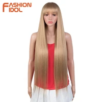 fashion idol 38 inch bangs long straight synthetic wigs for women ombre brown wine red heat resistant wigs cosplay free shipping