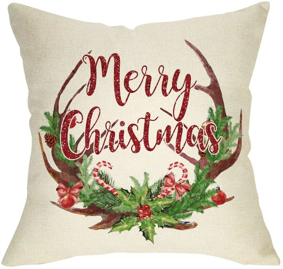 

Christmas pillowcase, decorative antler garland, home winter decoration sofa sofa pillowcase decoration cotton and linen