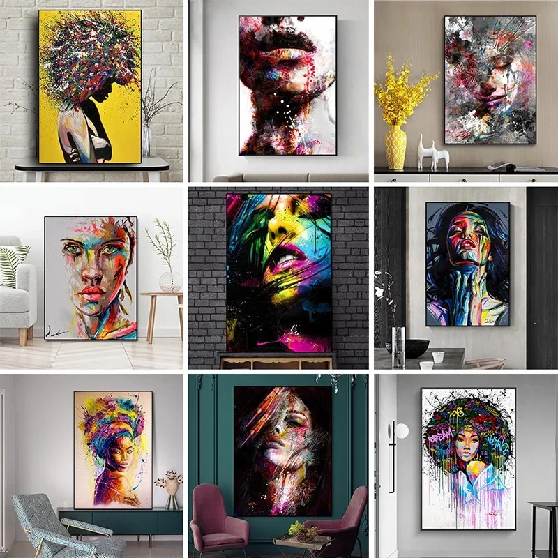 

Abstract Graffiti Pop Art Woman Portrait Canvas Painting Posters and Prints Street Wall Art Picture Cuadro Home LivingRoom Decor