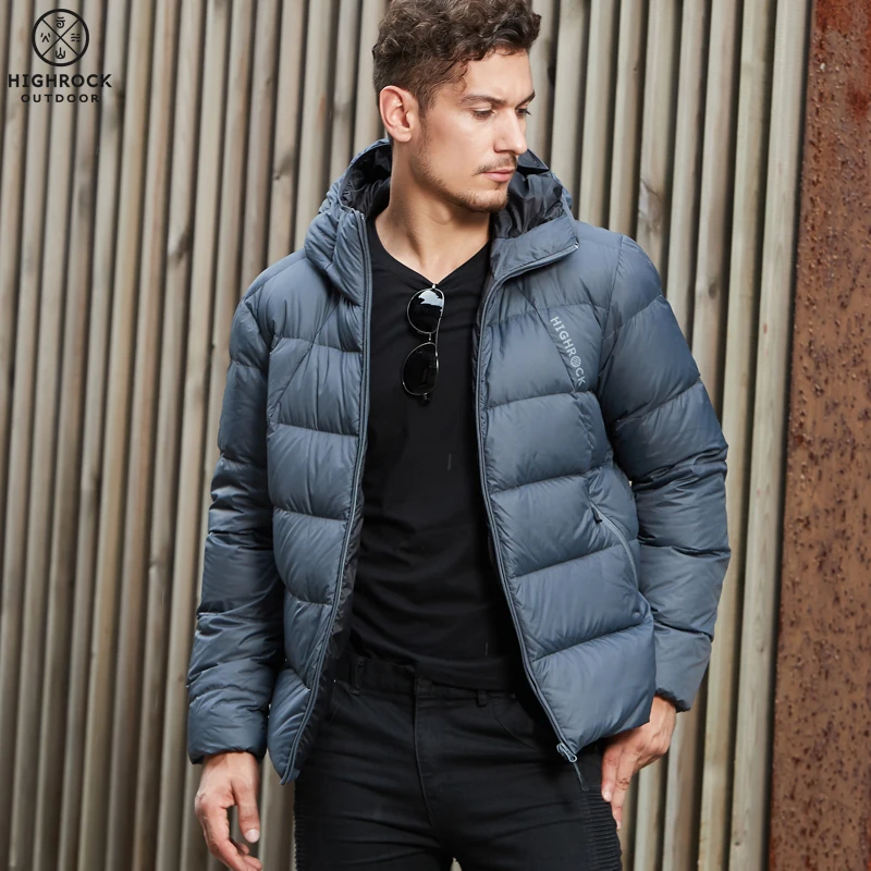 Хайрок Мужская Сверхлегкая Спортивная Короткая Толстая куртка с капюшоном 90% Fp700