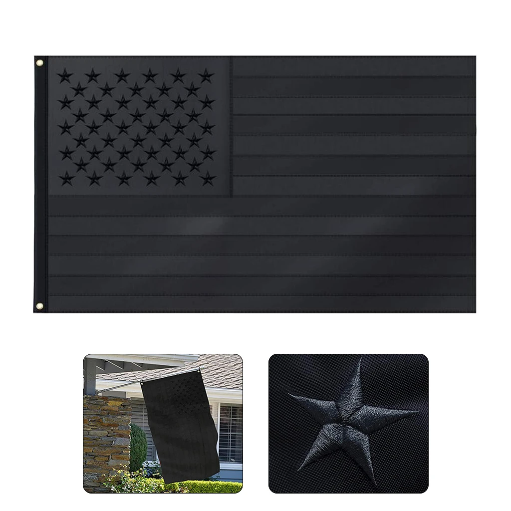 

1pc Durable All Black American Flag Embroidered Blackout Tactical Heavy Duty
