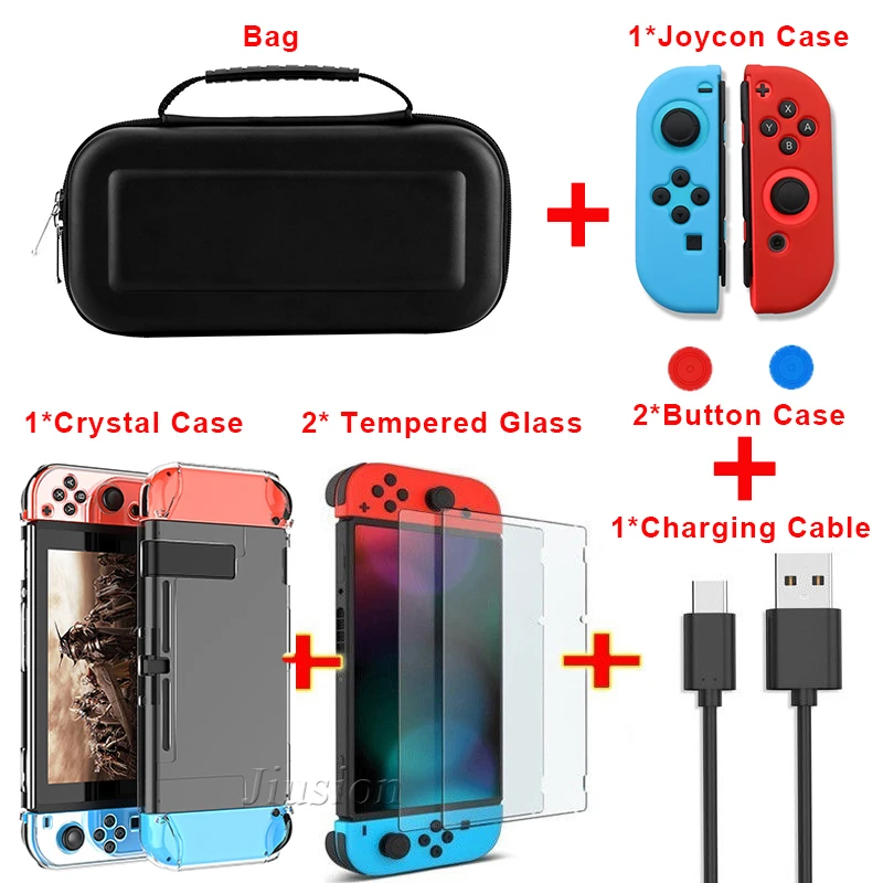 6 in 1 Kit EVA Bag for Nintend Switch Hard Shell Carrying Cover Portable for Nitendo Switch Console Joysticks Grips Accessories images - 6