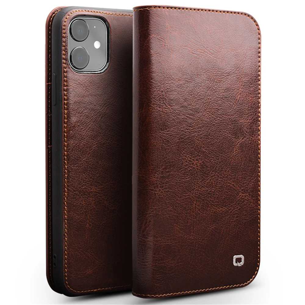 brown 2 QIALINO из натуральной кожи чехол для телефона для iPhone 11Pro Макс анти-осень модная обувь класса люкс ручной ультра тонкая задняя крышка для iPhone11 Pro - Цвет: brown 2
