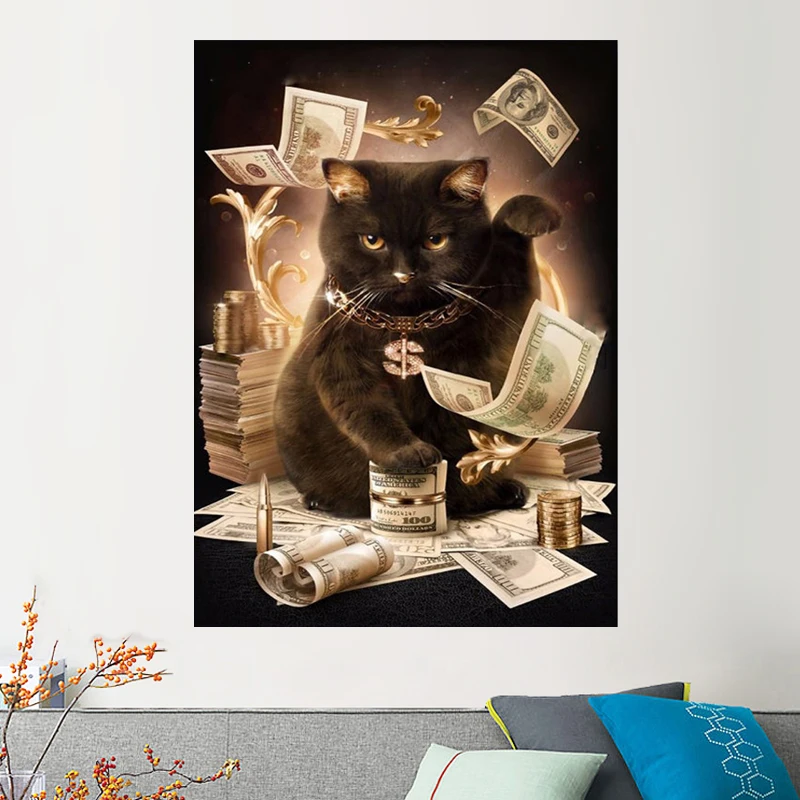 Набор для алмазной вышивки 5D сделай сам картина с изображением кошки и доллара