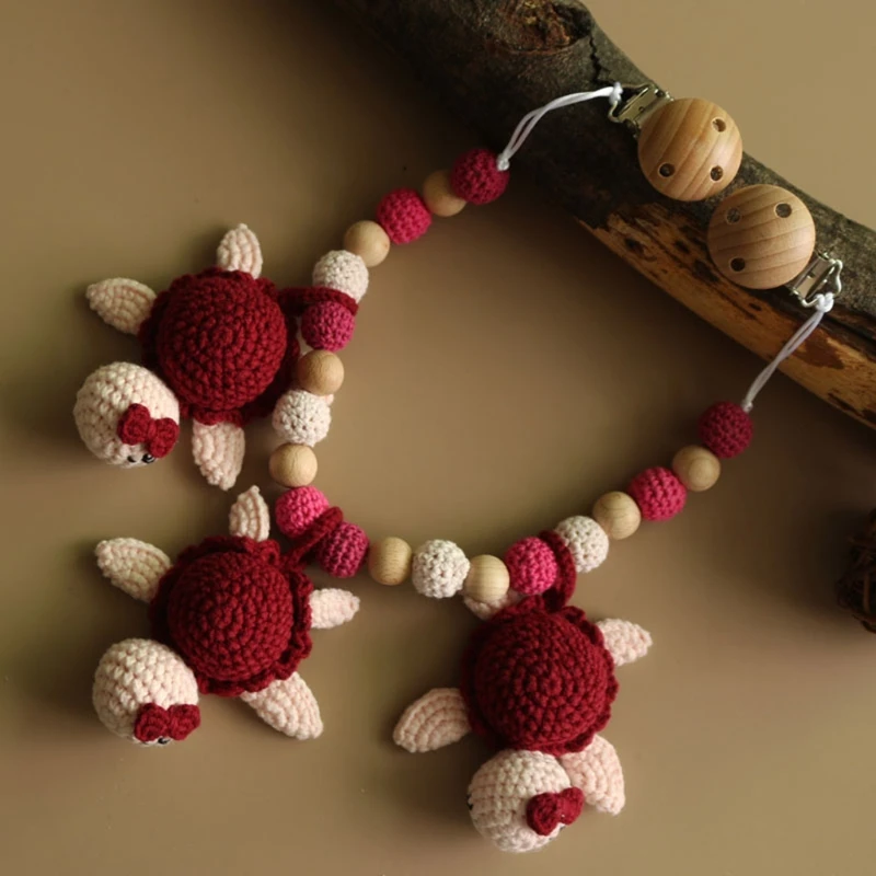 

Baby Stroller Pendant Teether Crochet Tortoise Pacifier Chain Rattle Pram Clip