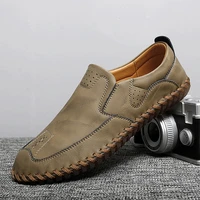 men new fashion handsewn second cowhide casual shoes male breathable comfy soft loafer moccasins slip on leisure driving shoe