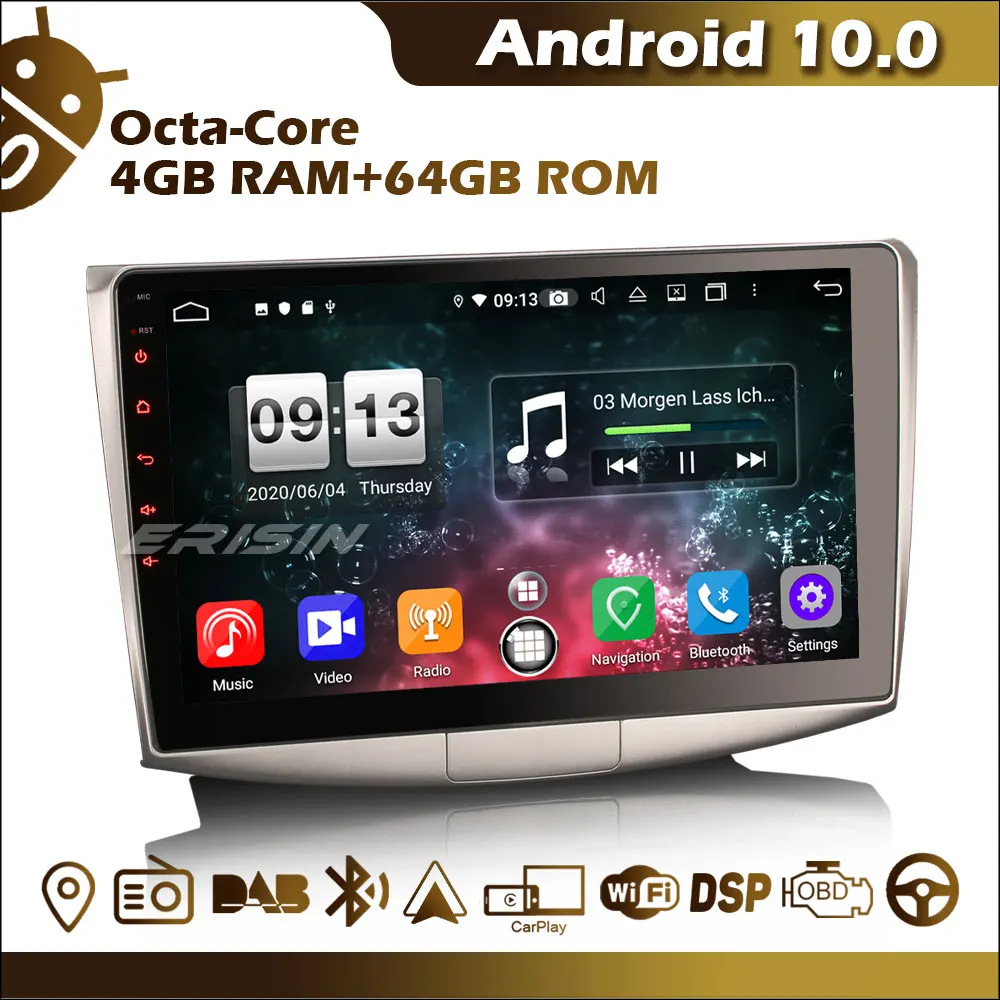 Автомагнитола ES8717P 10 1 дюйма Android Восьмиядерный BT OBD Wi-Fi DAB FM GPS CarPlay DSP TPMS камера для VW