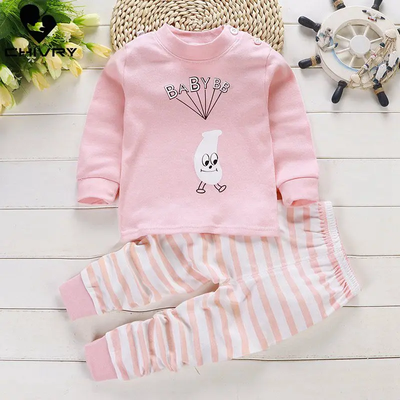 Детские хлопковые Пижамные комплекты для мальчиков и девочек Милая футболка с