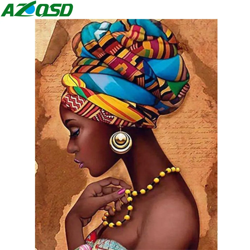

AZQSD 40x50cm Painting By Number Canvas Kits African Women Handpainted Gift DIY Coloring By Numbers Portrait Home Decoration