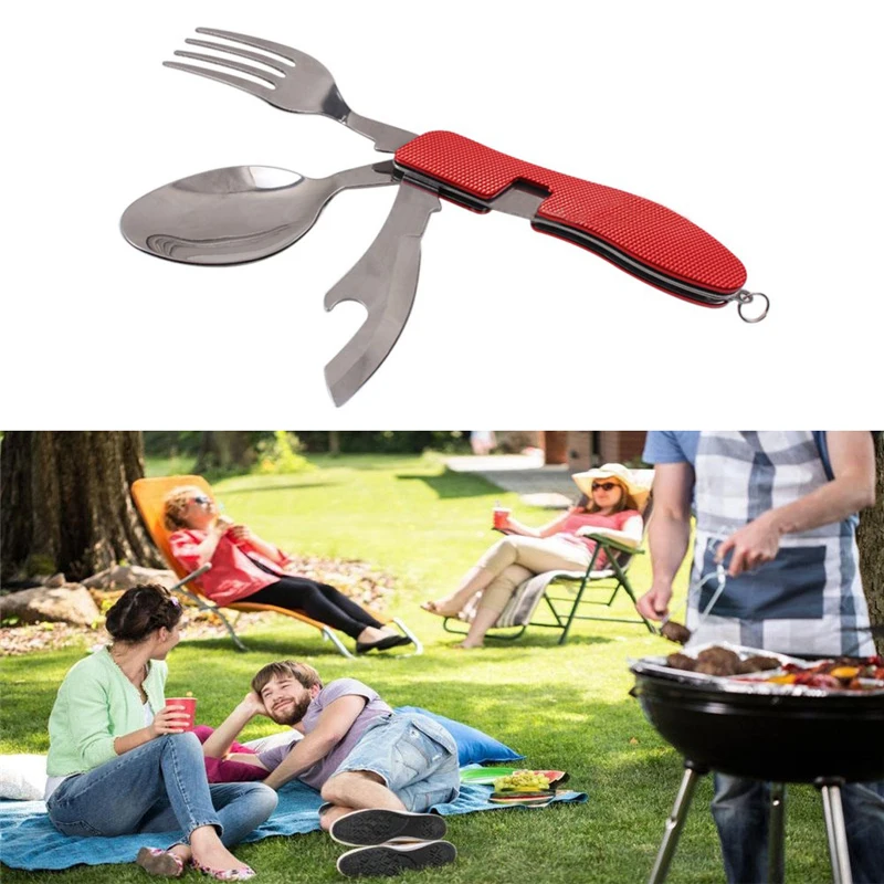 4 в 1 уличная посуда вилка/ложка/нож/открывалка для бутылок из нержавеющей стали