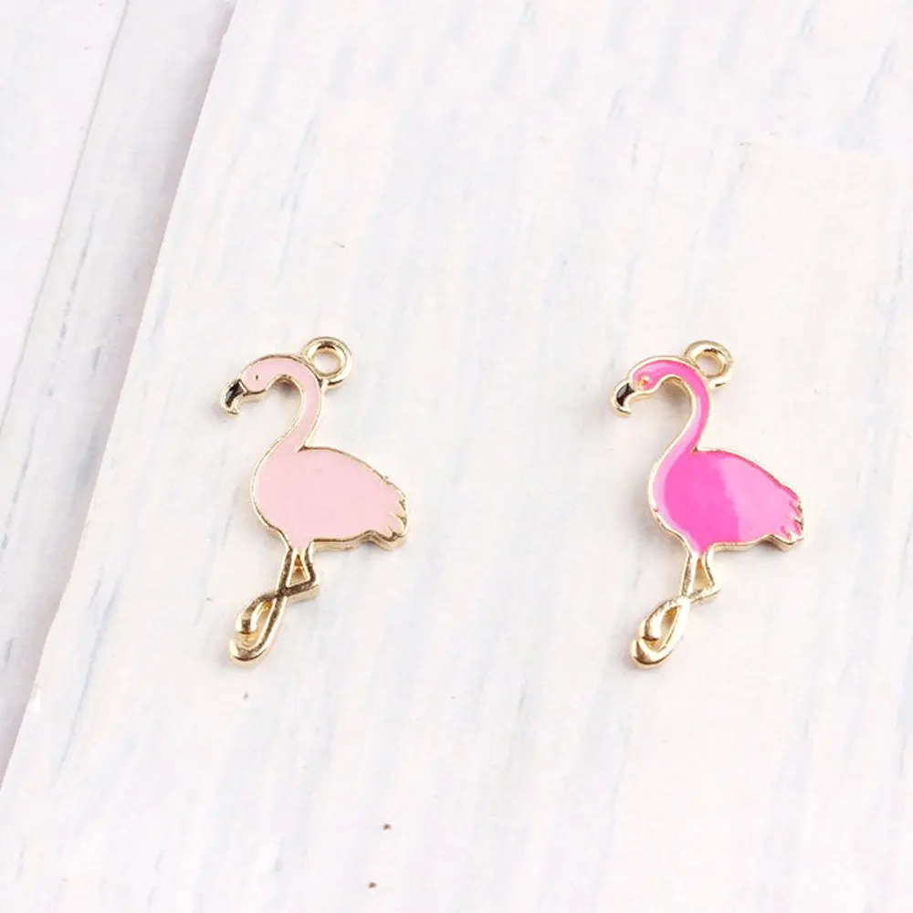 10 шт. Очаровательные Подвески в виде фламинго DIY металлическая Эмаль ожерелье